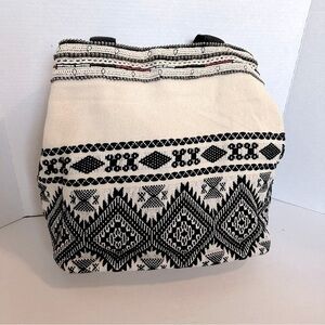 WORLD MARKET Black and Cream Patterned Women's TOTE EXPANDABLE